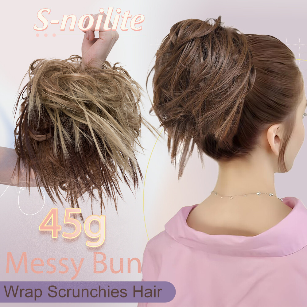 Messy Bun Hair Piece Tousled Updo Extensions for Women Wavy Curly Scrunchies 7in