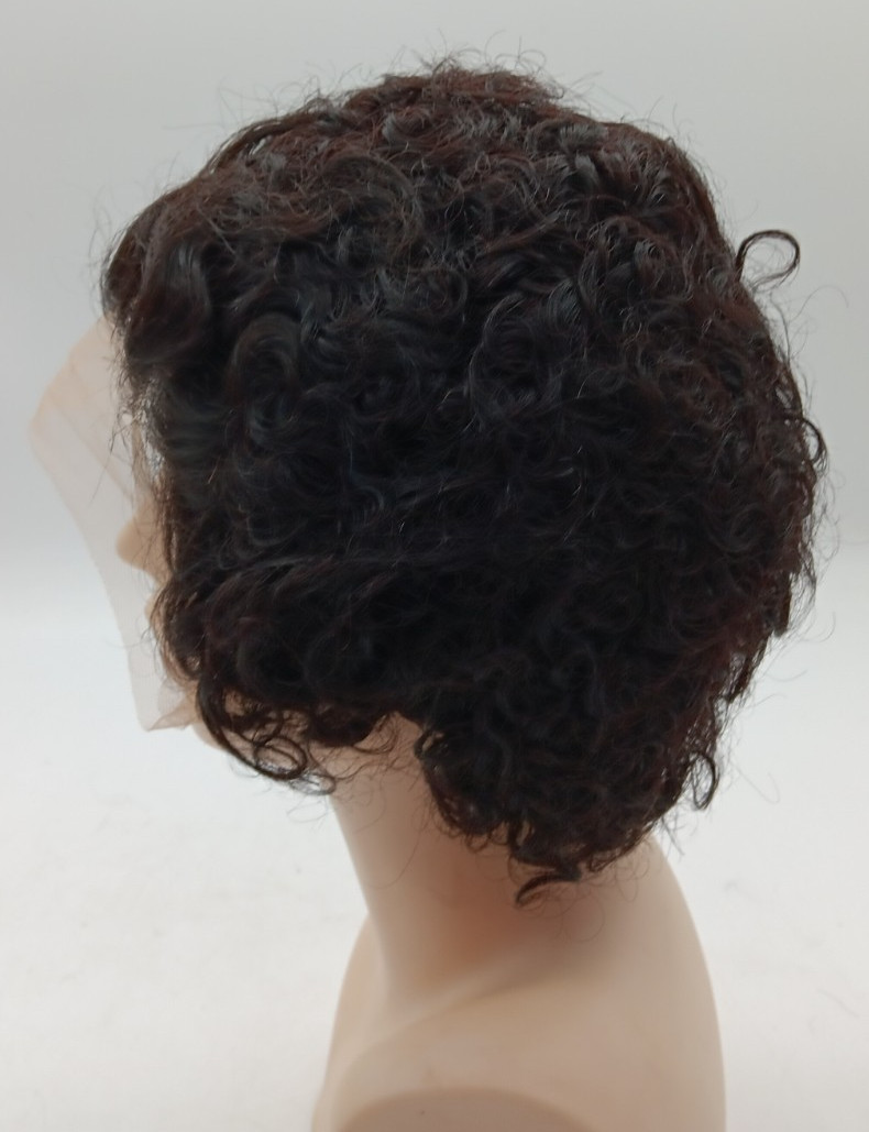 KLAIYI | Human Hair Wig | 6″ Short Pixie Bob | Glueless Natural Black