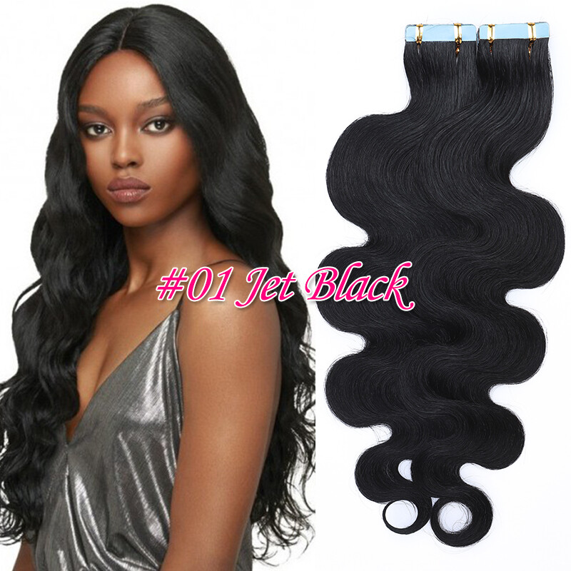 60PCS Thick Tape In Remy 100% Real Human Hair Extension Full Head Skin Weft Wavy