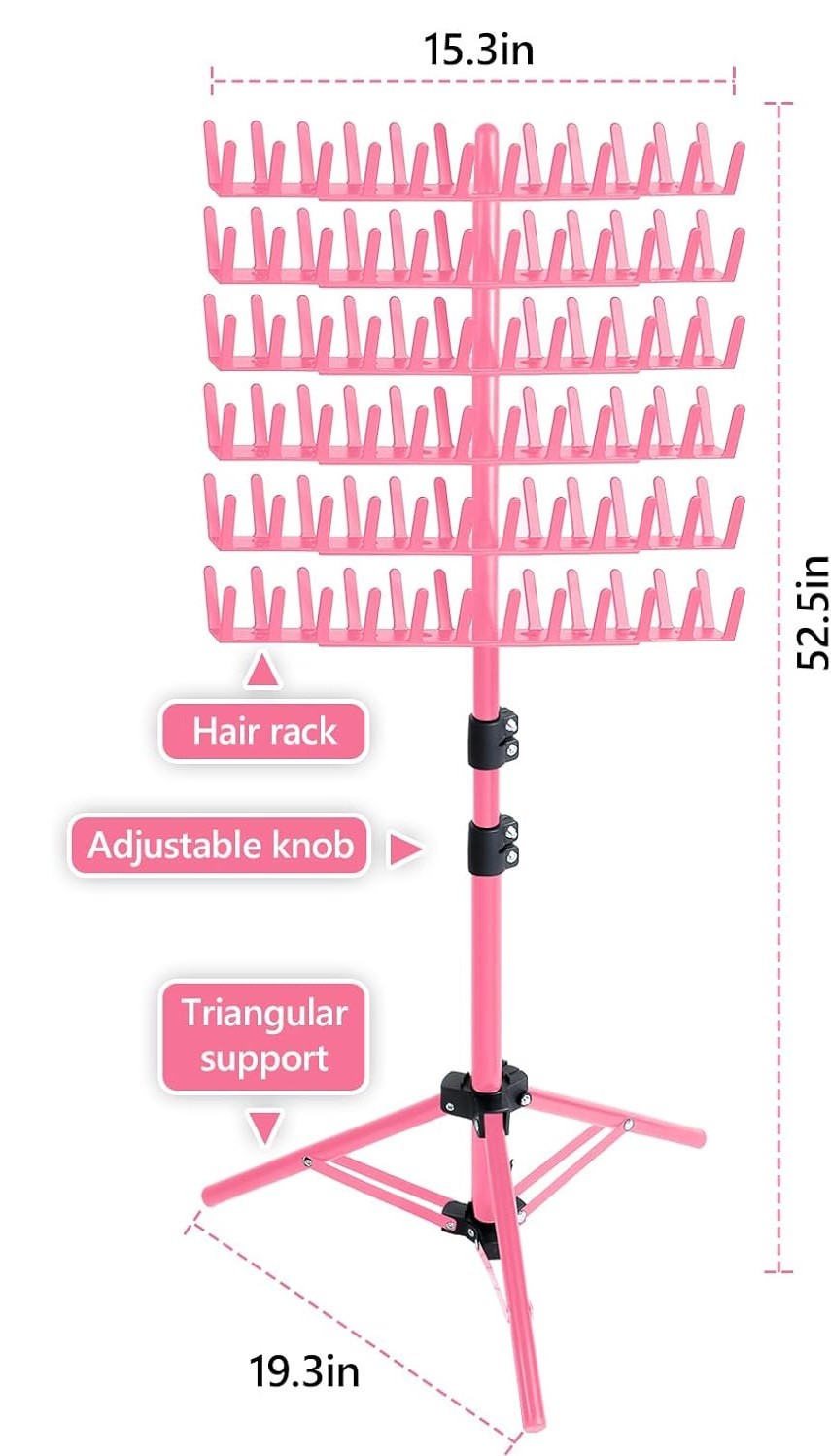 Pink Braiding Hair Rack 144 Pegs Adjustable extension holder hanger tripod tool