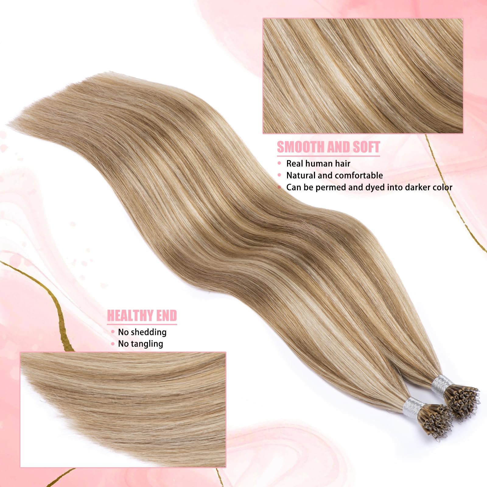 Senmy Nano Hair Extensions Human Hair Blonde 22Inch Light Brown Mix Blonde Nano