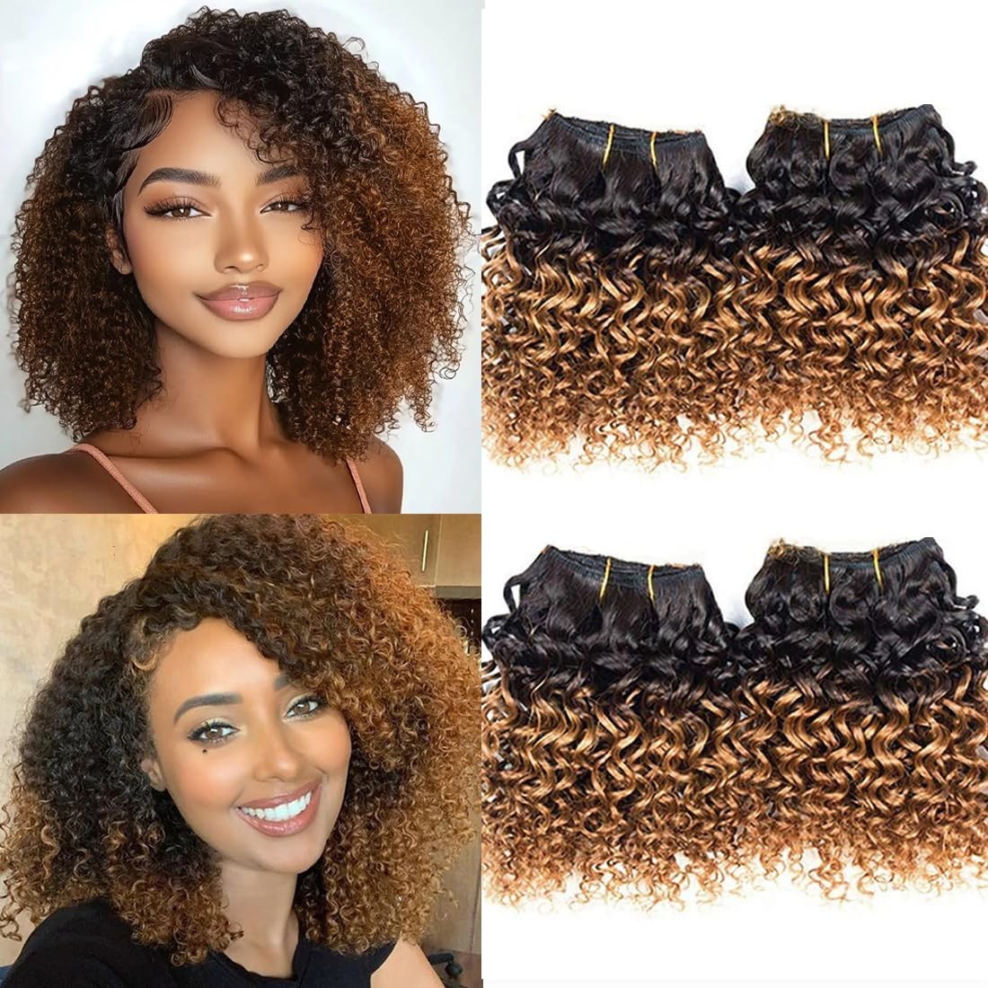 Kinky Curly Human Hair Bundles 4pcs Afro Weave 1B/30 Color 12A Virgin Hair
