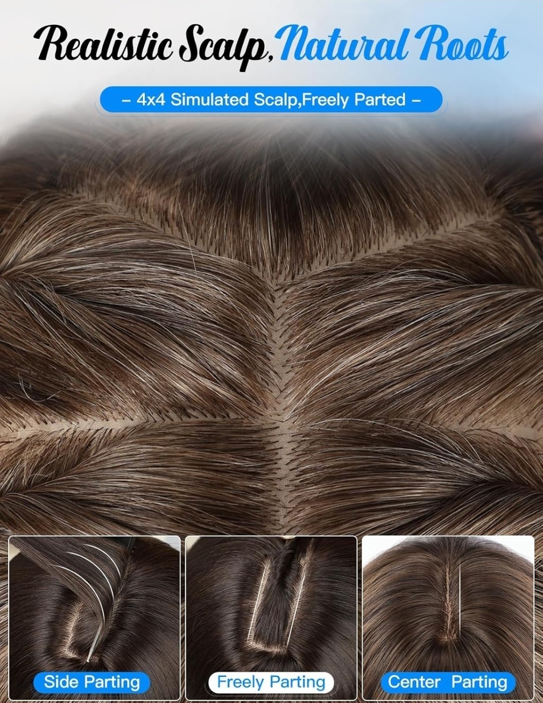 Long Ash Blonde Ombre Full Wig Human Hair blend layers bangs Free Part