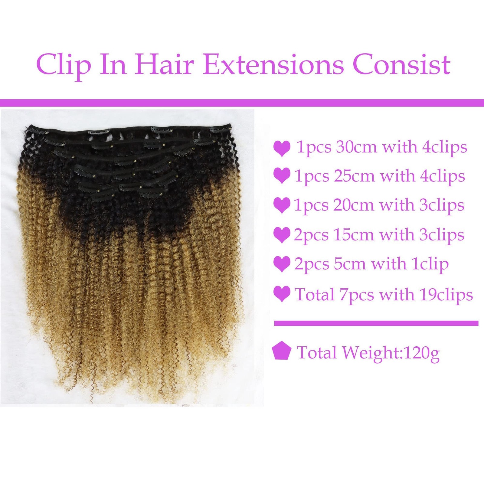 Virgin Human Hair Clip In Extensions 4C Afro Kinky Curly, Kinky Str… Fast Ship