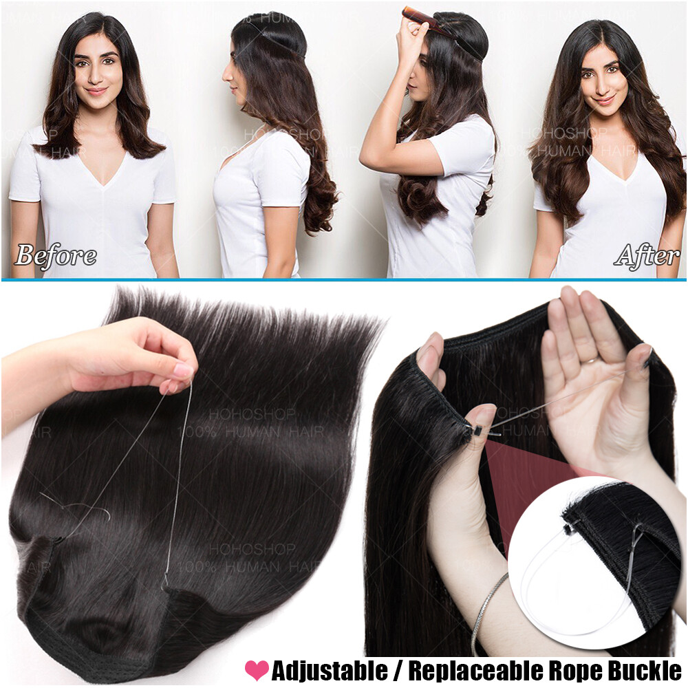 Wire In 100% Remy Human Hair Extensions Hidden Headband Thick Weft 16-24″