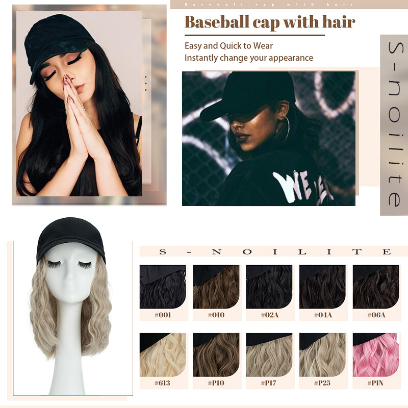 Baseball Hat Cap with Hair Extensions Synthetic Long Curly Ponytail Natural Wavy
