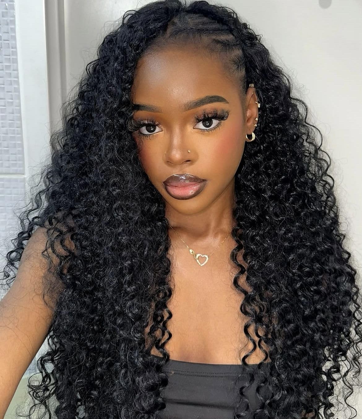Larhali Kinky Curly Half Wig Human Hair 180 Density Wear And Go Glueless Wigs