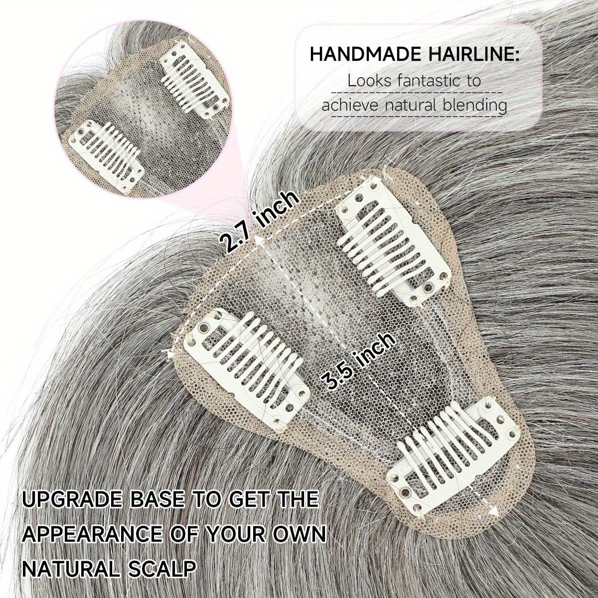 Soft Breathable Human Hair Topper with Bangs for Thinning Hair & Gray Coverage