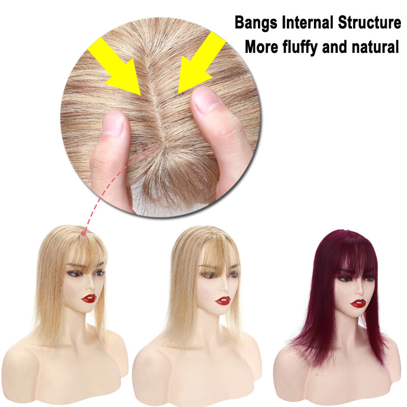 Silk Top Clip In Remy Human Hair Topper Women Hairpiece with Bangs ForLoss Hair