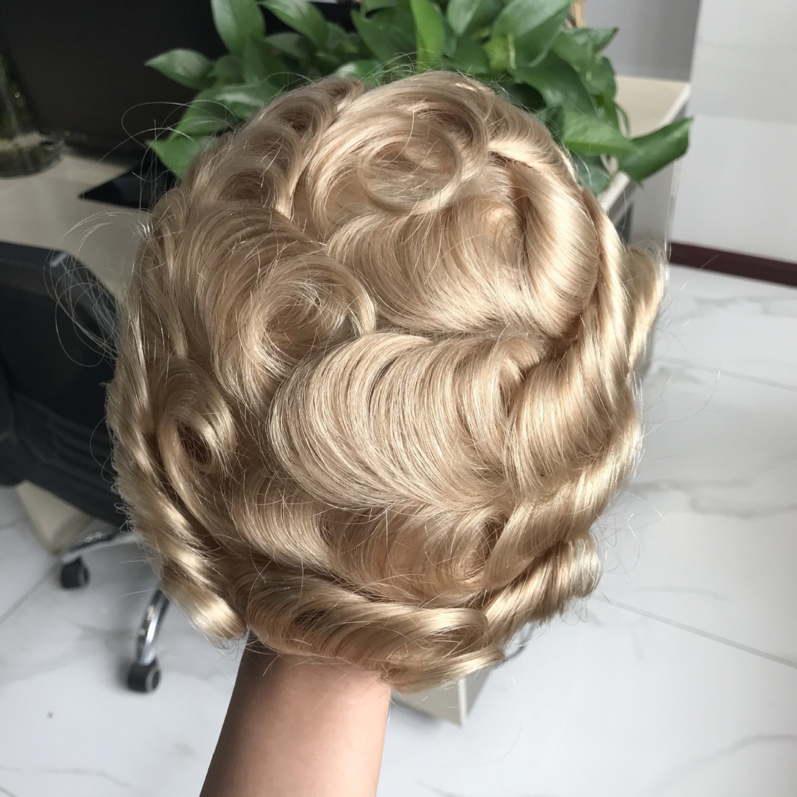 Blonde Thin skin 10×8″ Base Size Human Hair Pieces Replacement System For Men