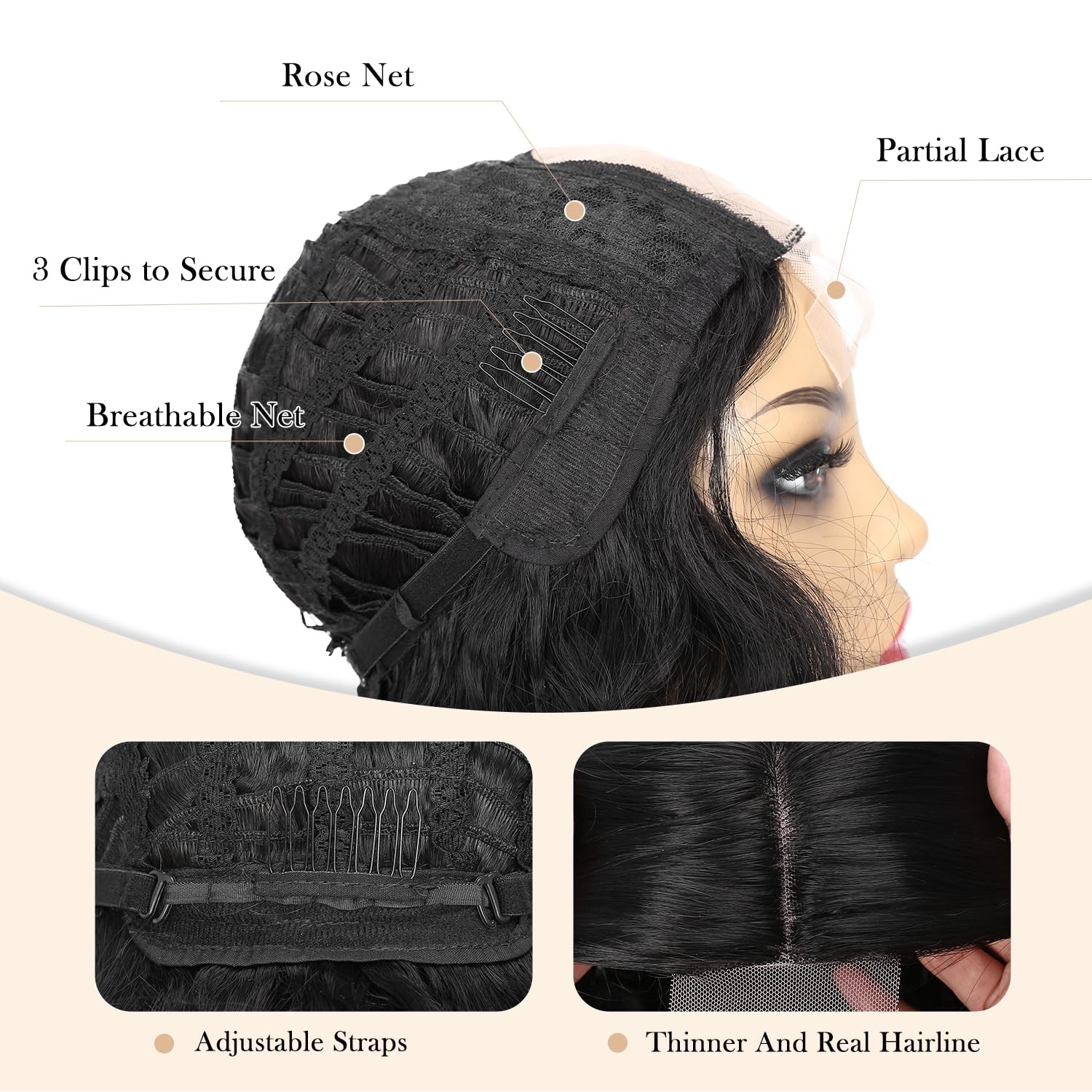 Wiger Short Wavy Wigs For Women Black Body Wave Hair Wig 16 Inch Middle Part