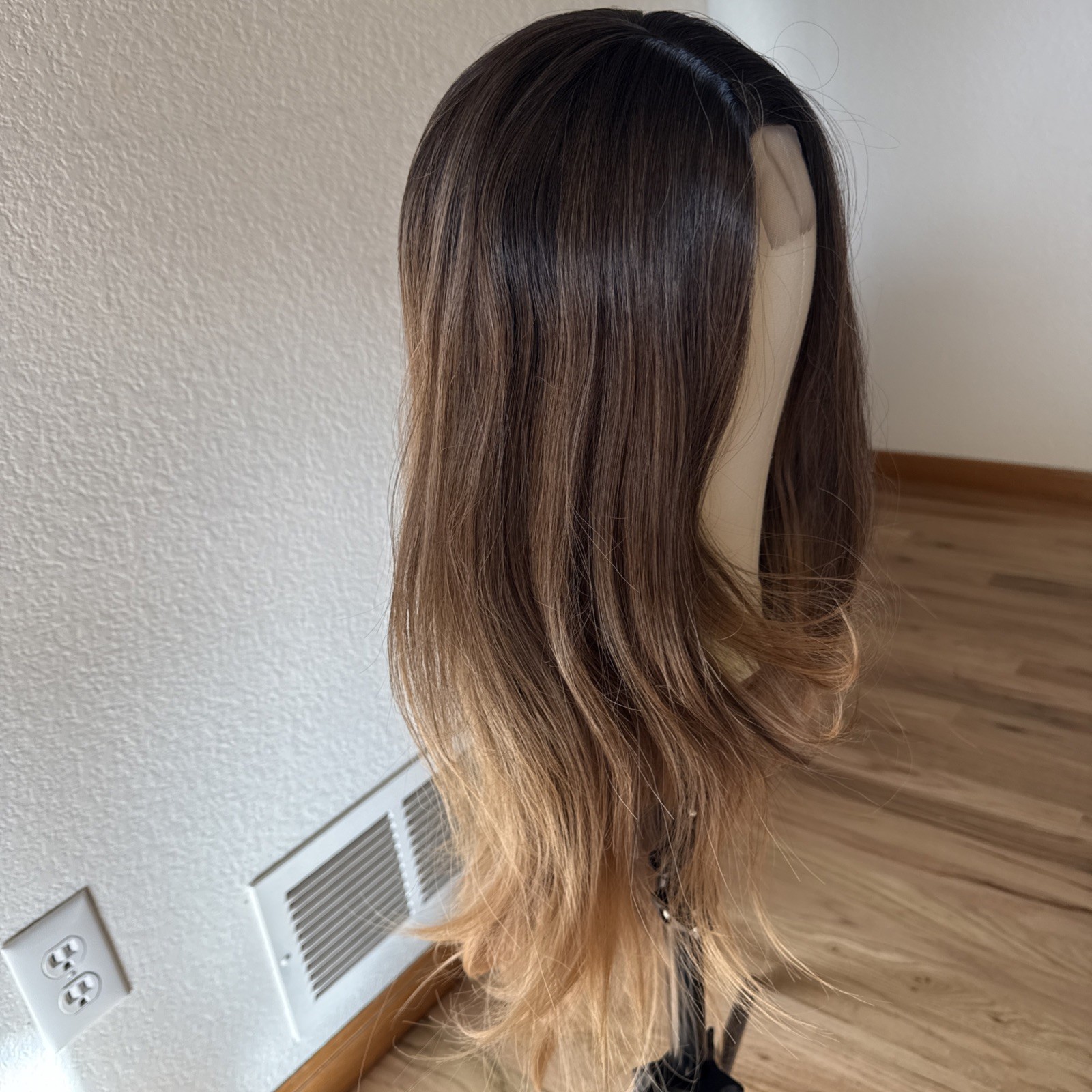 New Trend Wigs 33” Rooted Med Brown With Light Tips Highlights 60