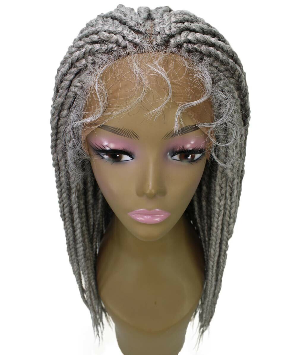 LUXLUXE Uyai Straight 23″ 4X4 Hand-Tied Lace Braided Wig,BLT-0122, Grey
