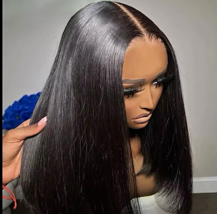 Women’s Long Straight Black Lace Front Wig, Middle Part, Natural Look