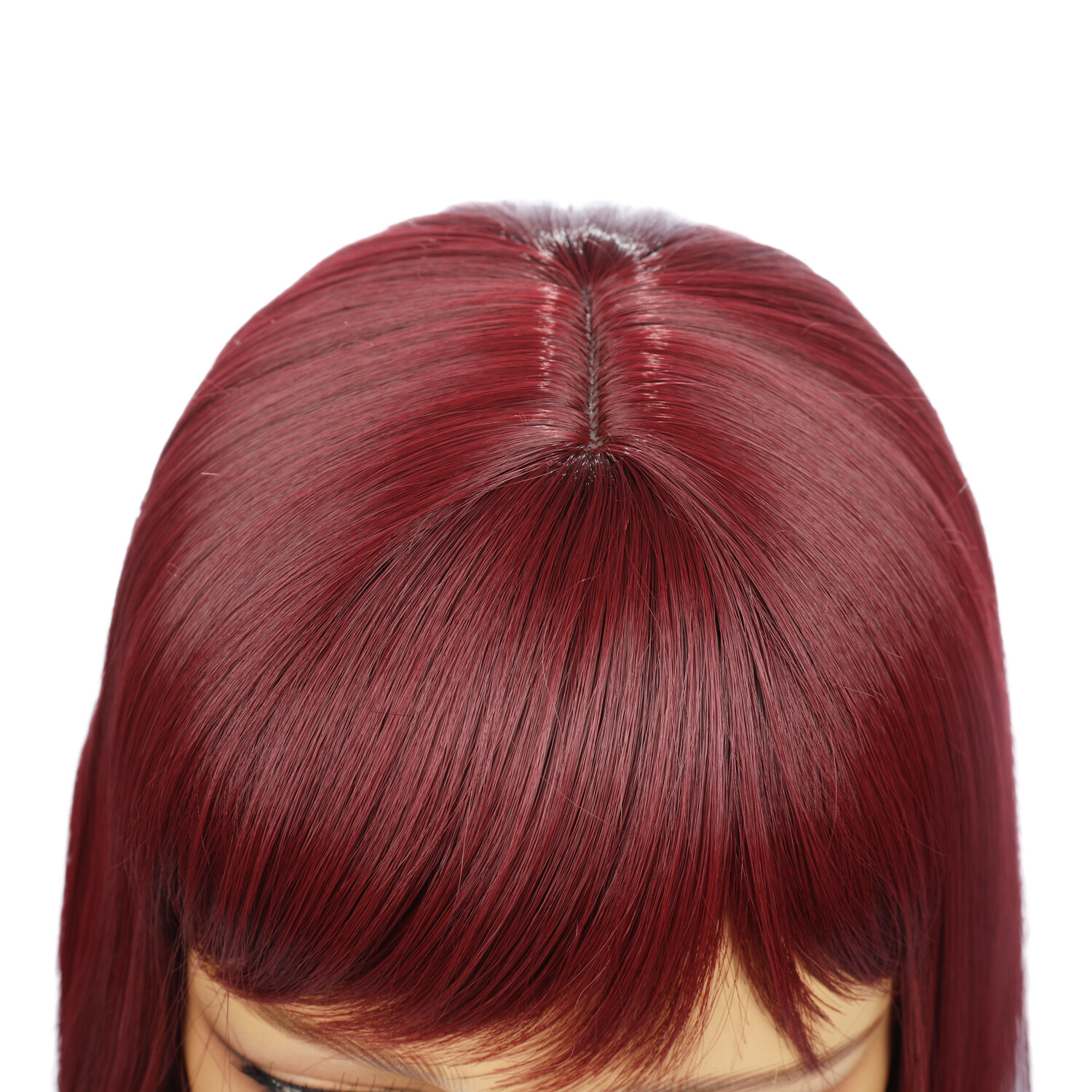 21.6″ Long Wine Red Hair Wigs High Temperature Fiber Wig With Bangs for Women