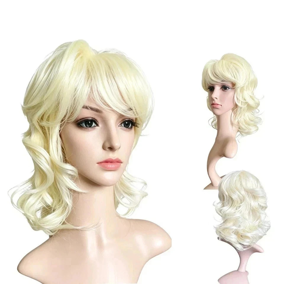Short Blonde Wig Curly Wave Bob Wig With Bangs For Women Synthetic Nat