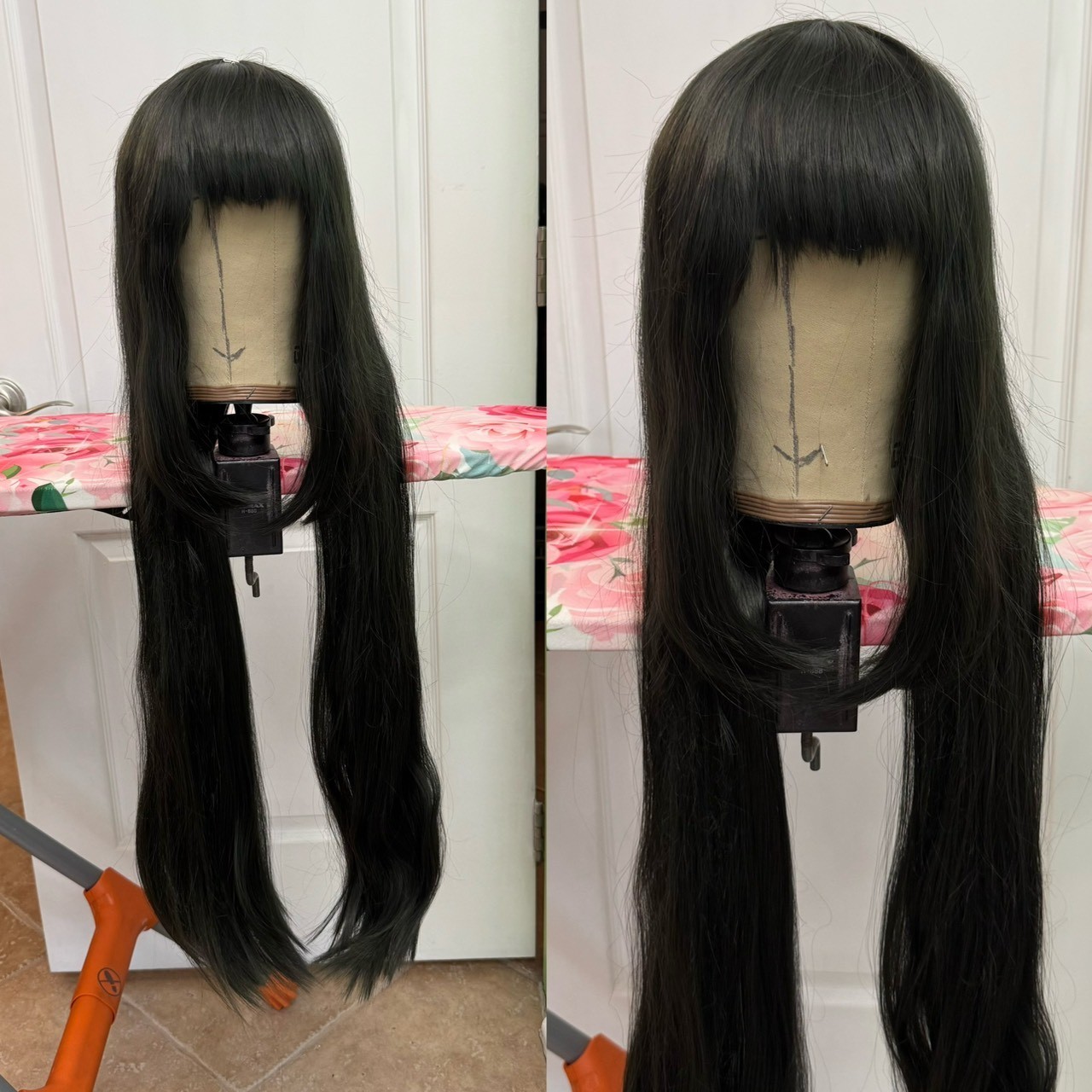 DARK GREEN heat resistant long straight black w/ bangs froppy COSPLAY Wig USA