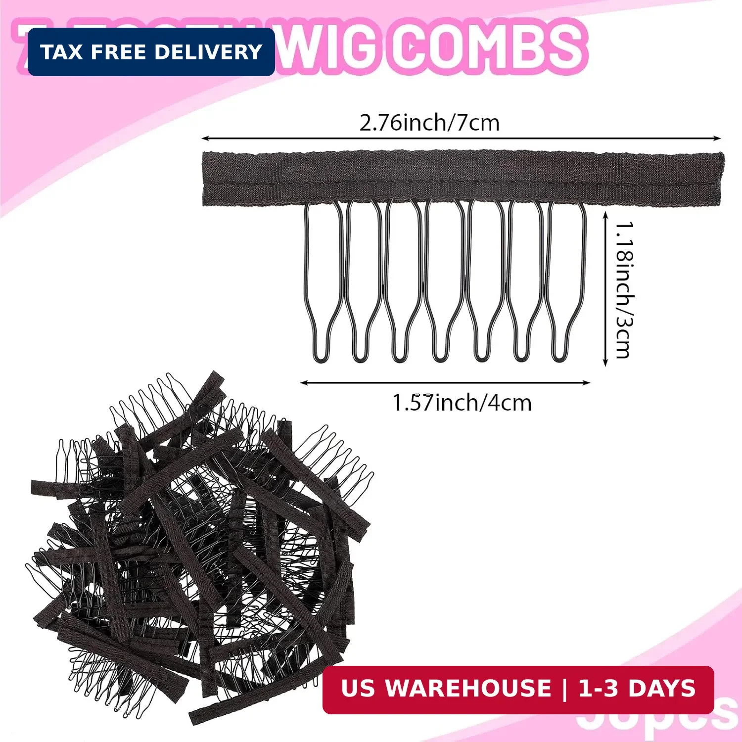 50 Pcs Wig Combs Clips Steel Cloth Accessories Tools to Secure Wig 7-Teeth for A