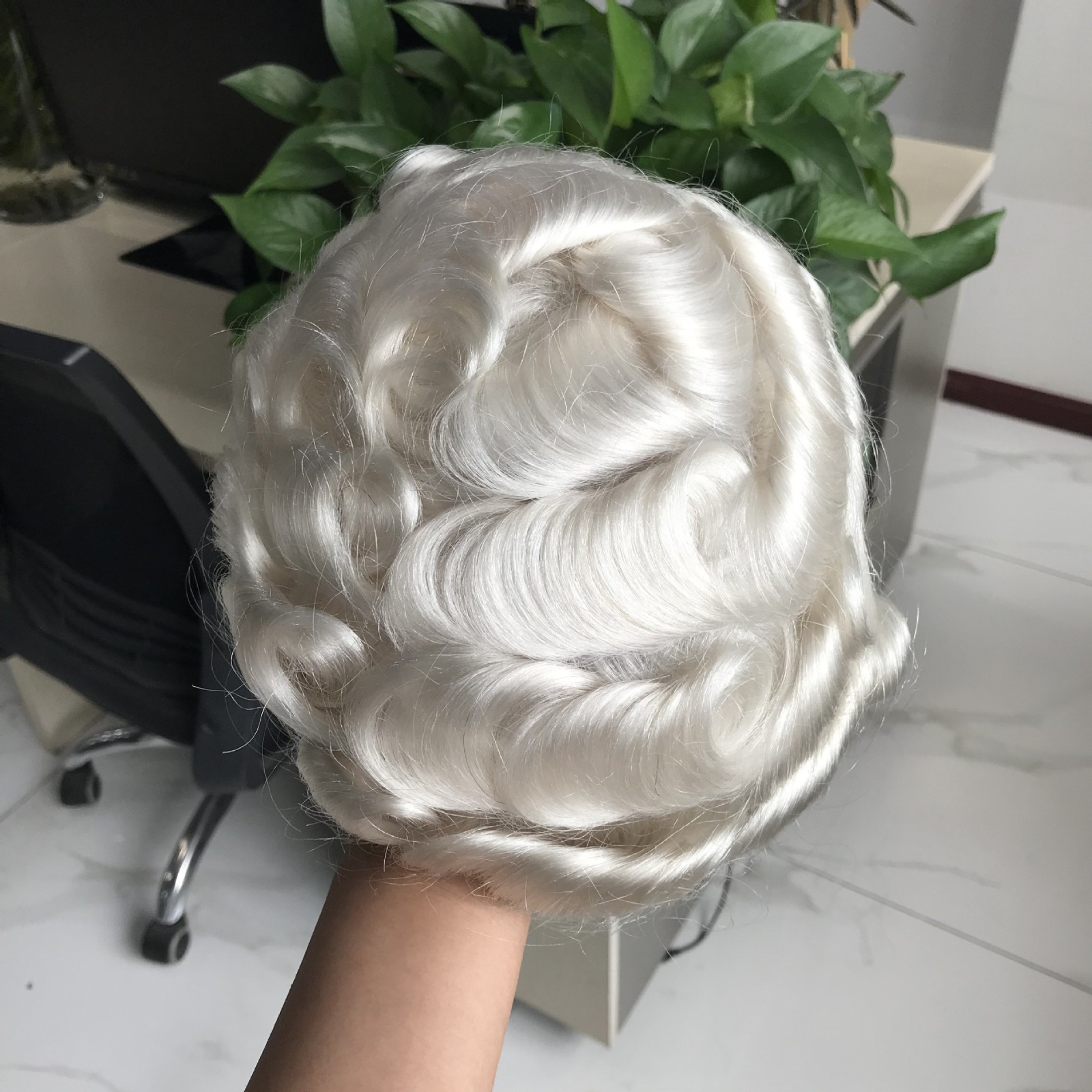 Blonde Thin skin 10×8″ Base Size Human Hair Pieces Replacement System For Men