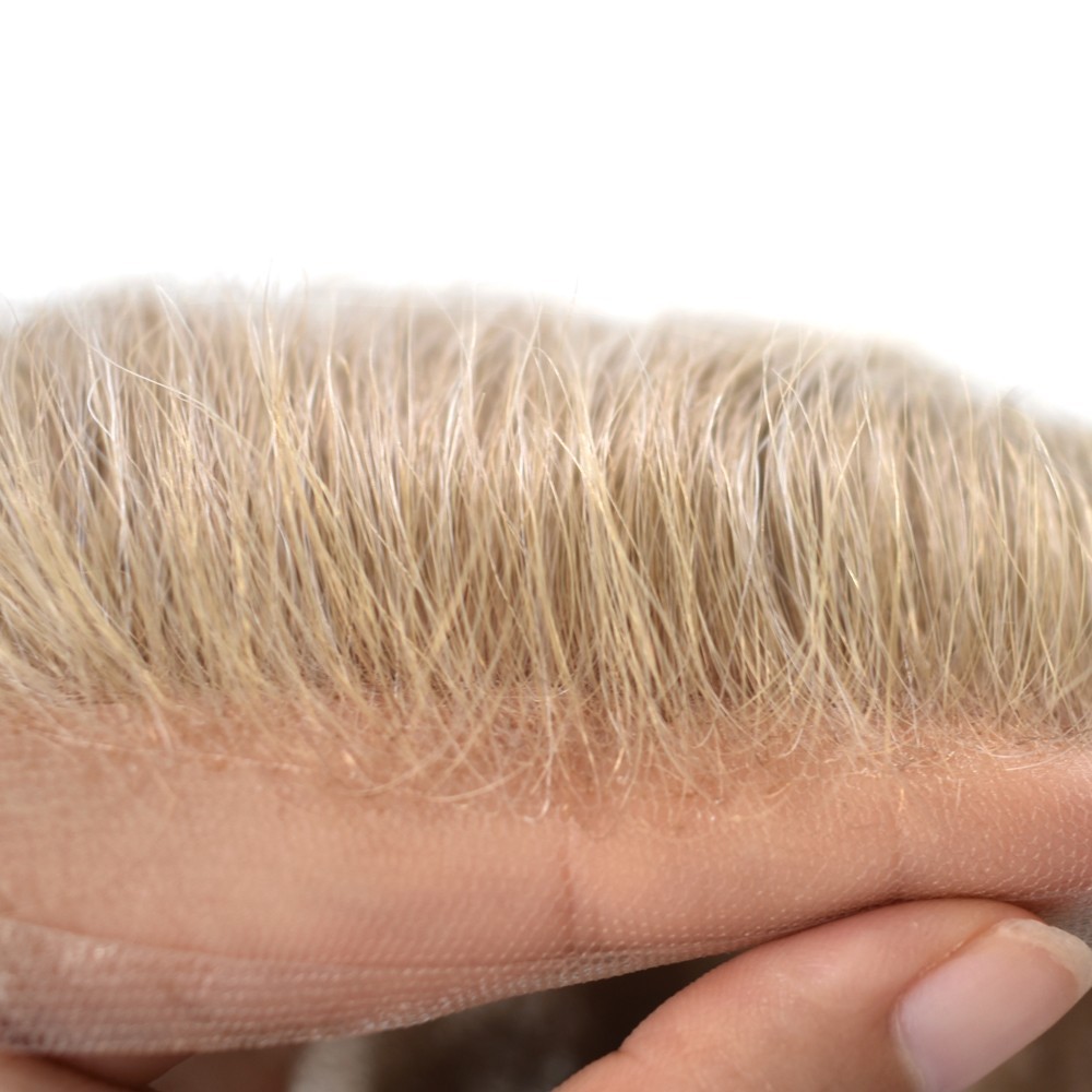 French Lace Front Mens Toupee Poly Skin Hairpieces Human Hair Replacement System