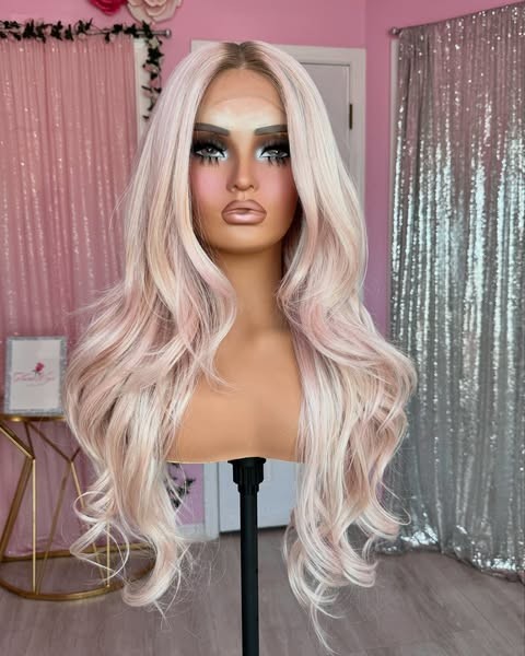 24 Inch Ombre Pink Platinum Blonde Wigs 100% Human Hair Lace Front Wig Body Wave