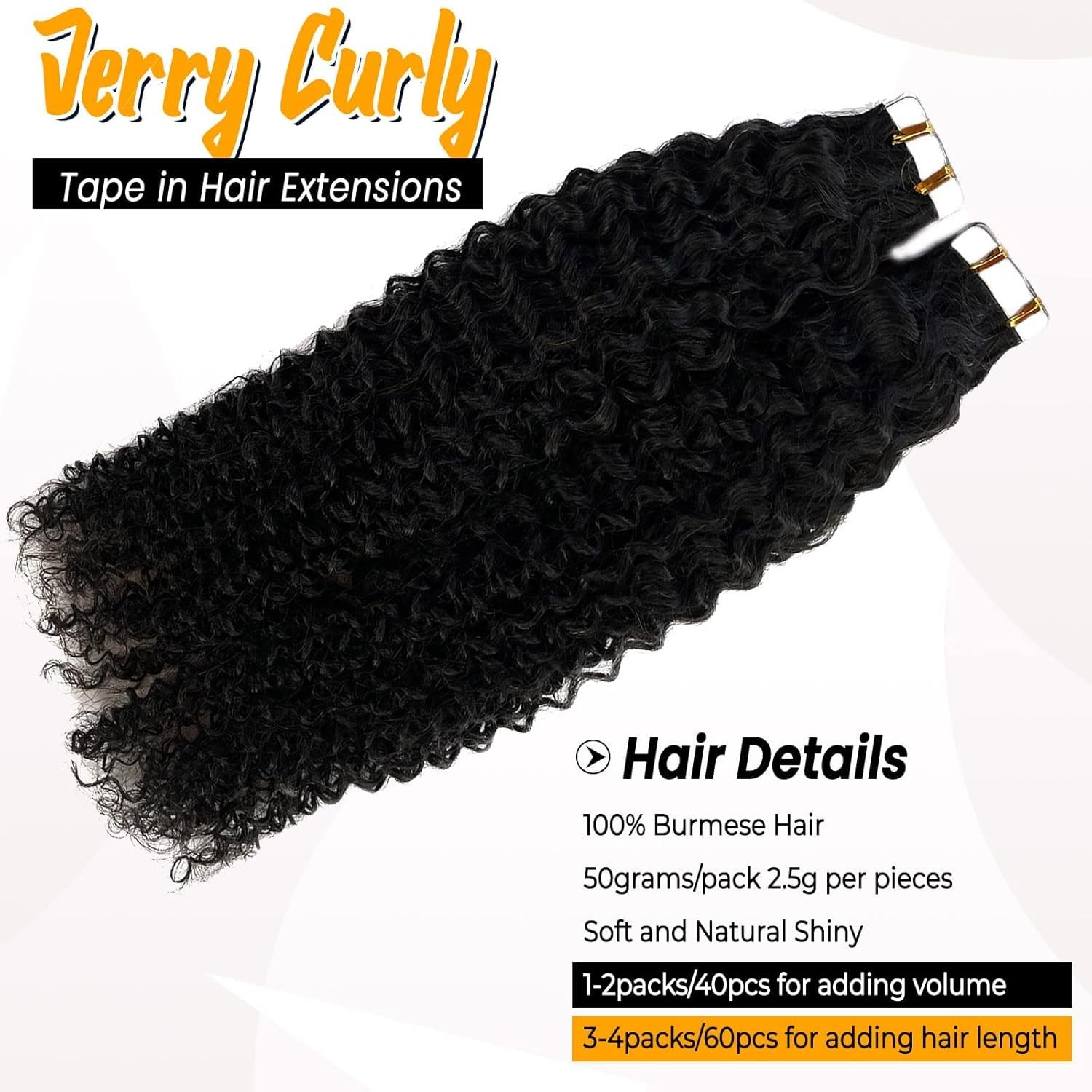 Valiilo Tape In Hair Extensions Jerry Curly 20 Pieces 50G 24 Inch Natural Black