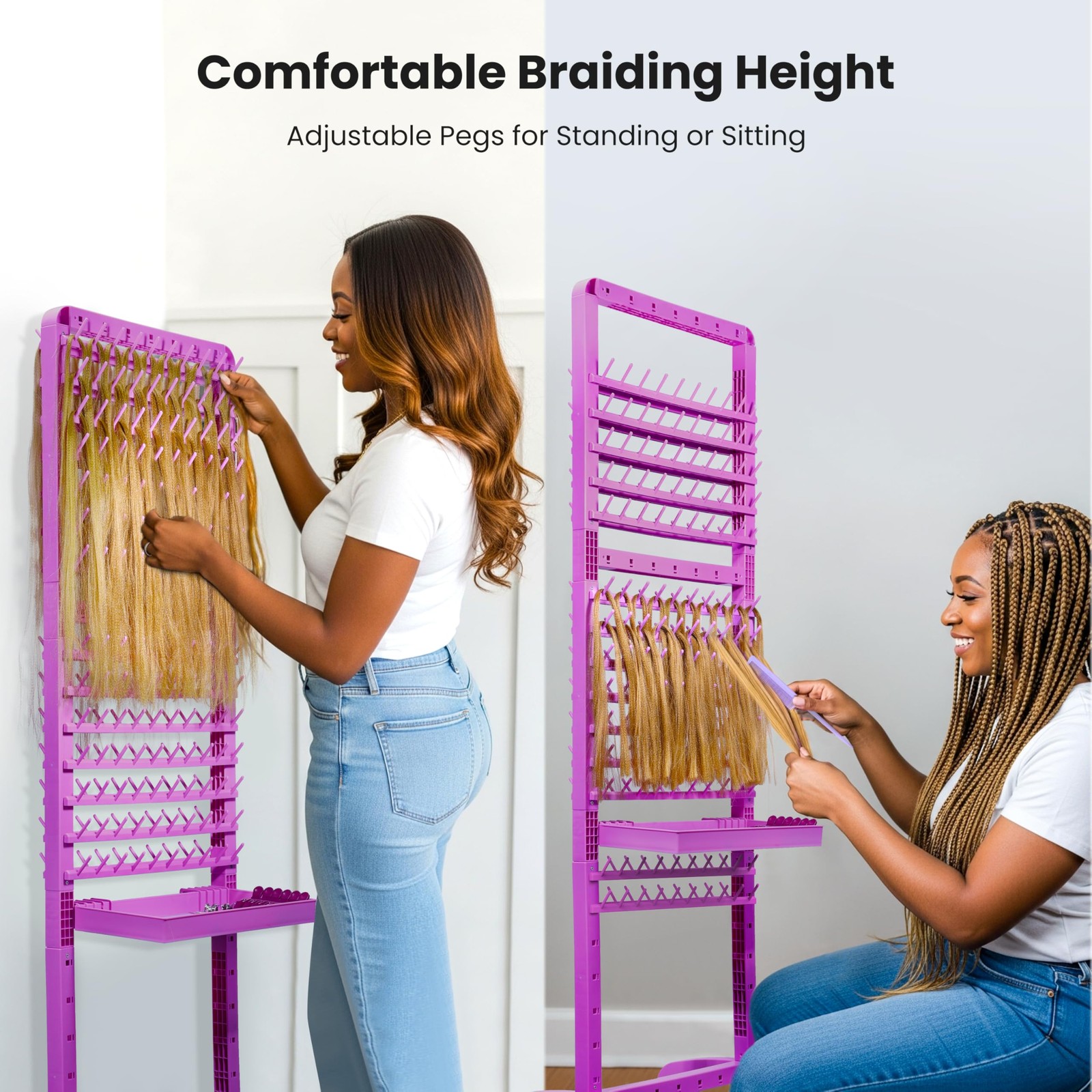 Braiding Hair Rack 280 Pegs with Tray and Braid Tools, Mobile Braid Rack with…