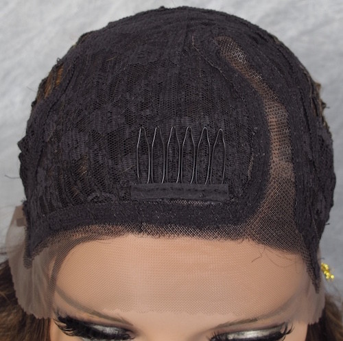 Heat OK Human Hair Blend Mono Top Full LACE FRONT WIG Brown mix L Mono Part AUR