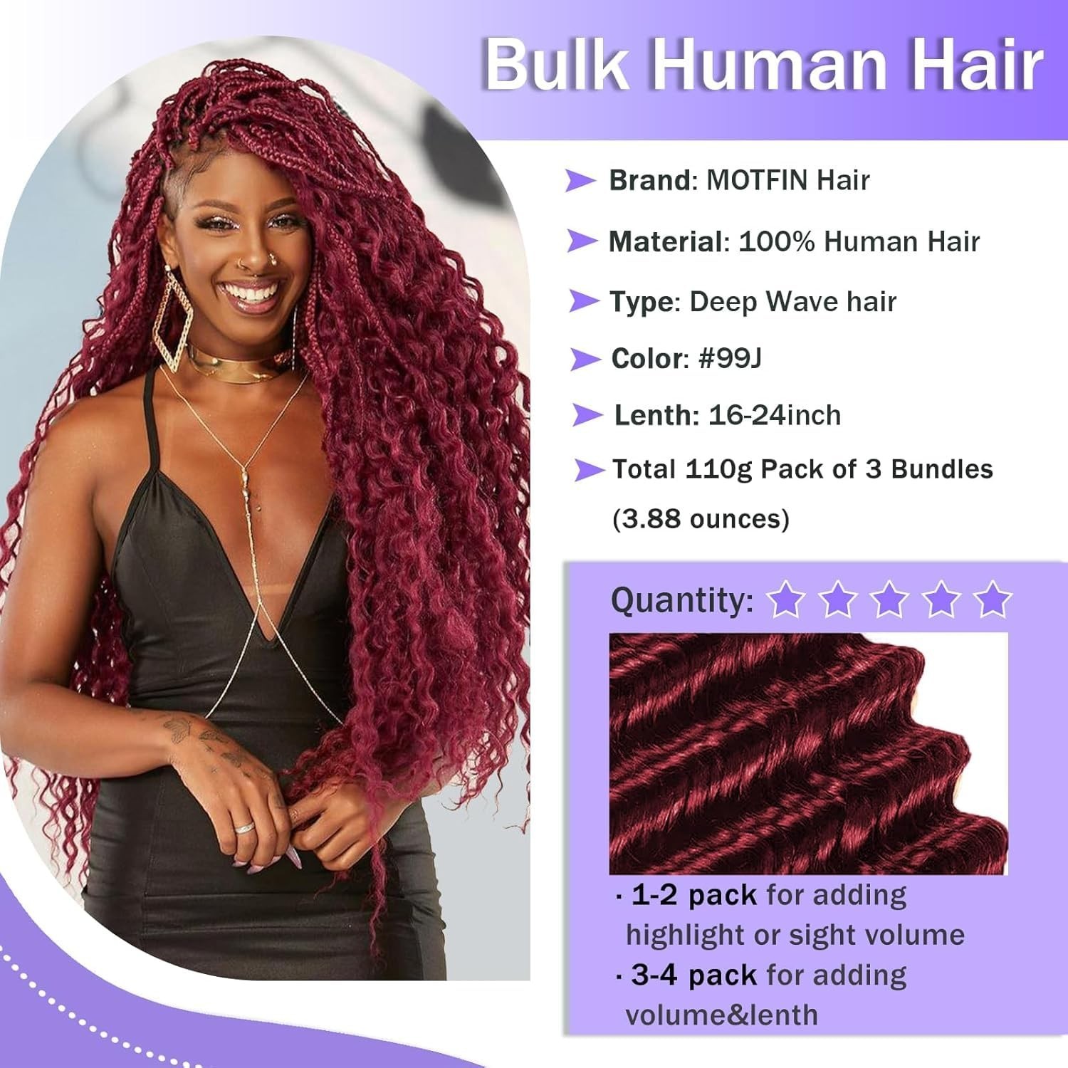 Brazilian Virgin Curly Braiding Hair 3 Bundles 18″ Burgundy