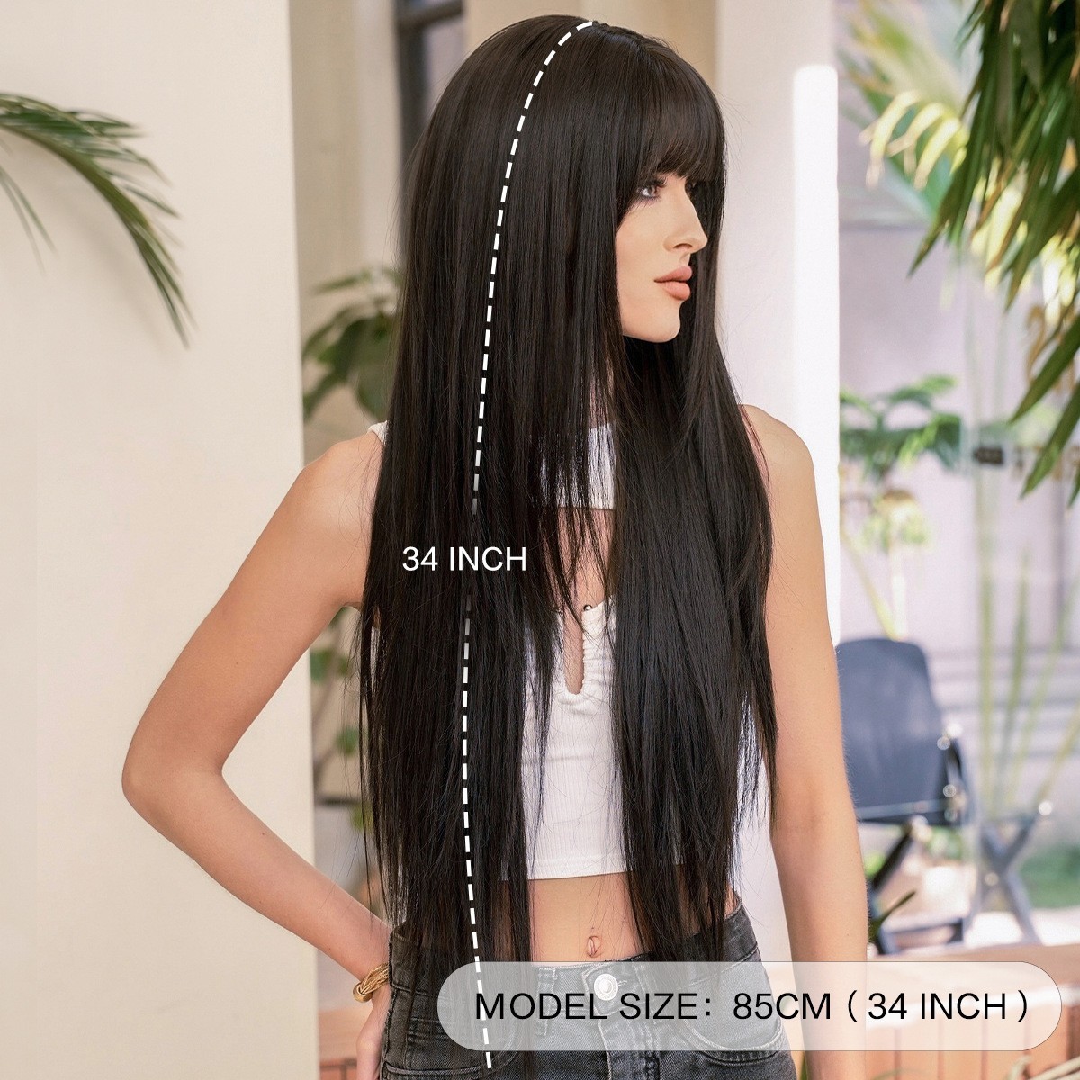 24in Black Super Long Layered Wig with Bangs for Women Girls Party Cosplay Daily