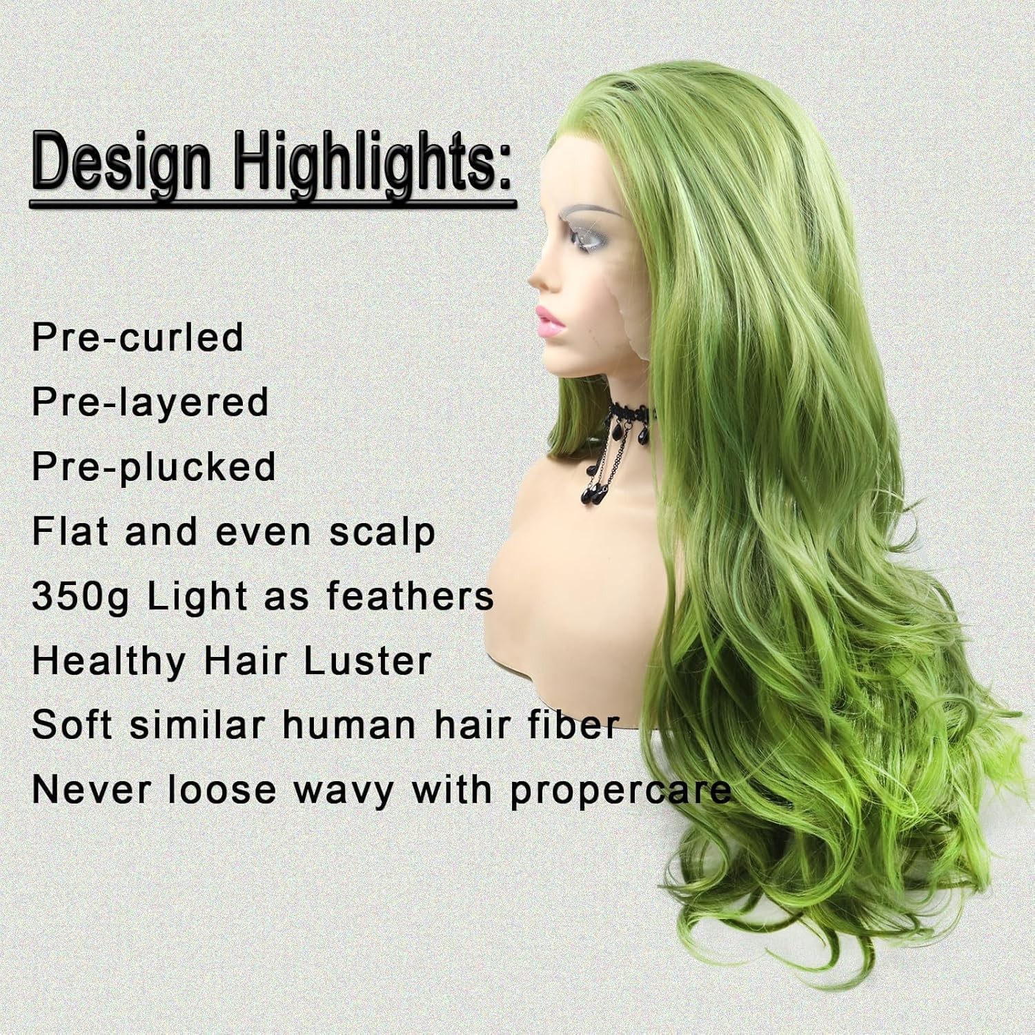 Matcha Green Wig Long Bouncy Wave Olive Green Synthetic Lace Front Wigs Pre P…