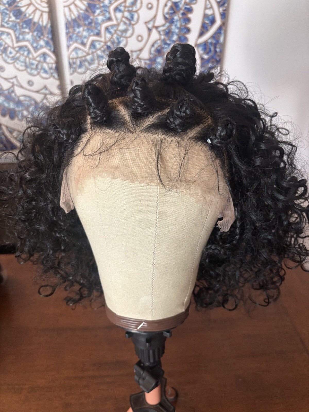 Lave Front Curly Synthetic Breaded Stylish Dark Brunette Bob Wig