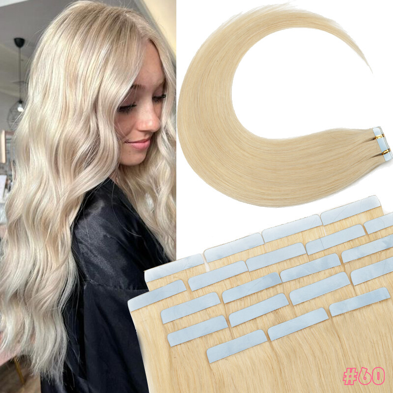Adhesive Tape in Remy 100% Human Hair Extensions Invisible Skin Weft Brunette