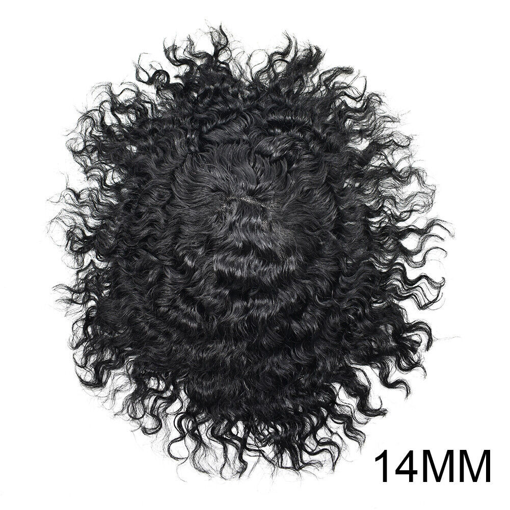 Afro Curl Mens Toupee Full Poly Skin Pu African American Hair System Replacement