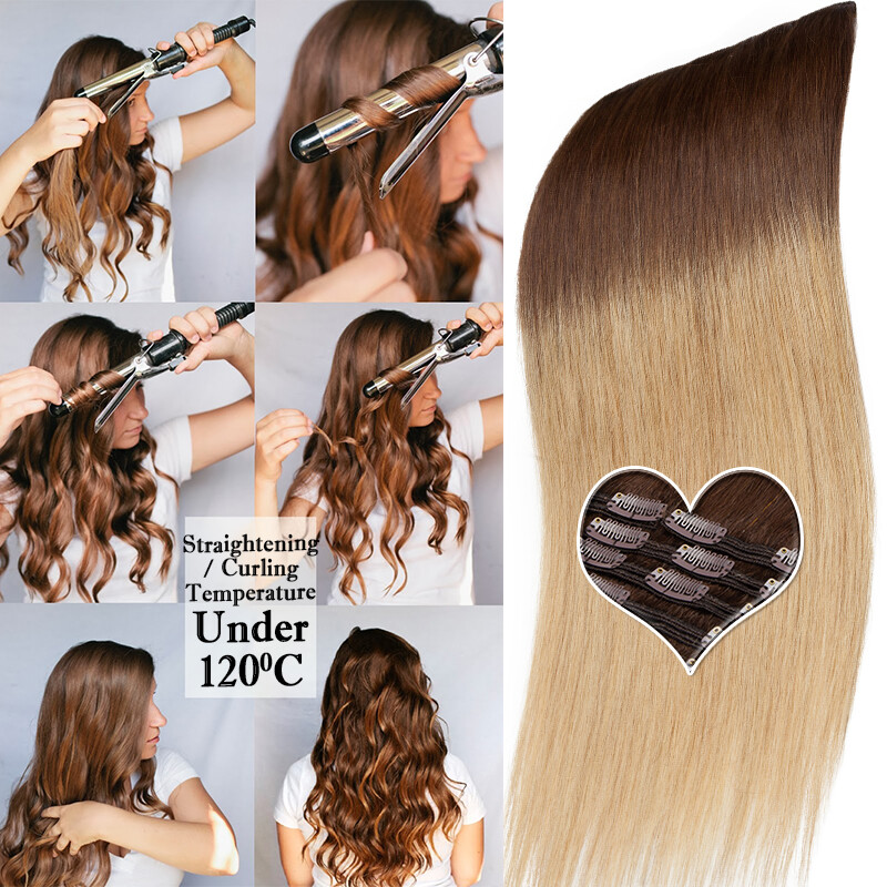 CLEARANCE Clip In Hair Extensions 100% Real Remy Human Hair 8Pieces Full Head