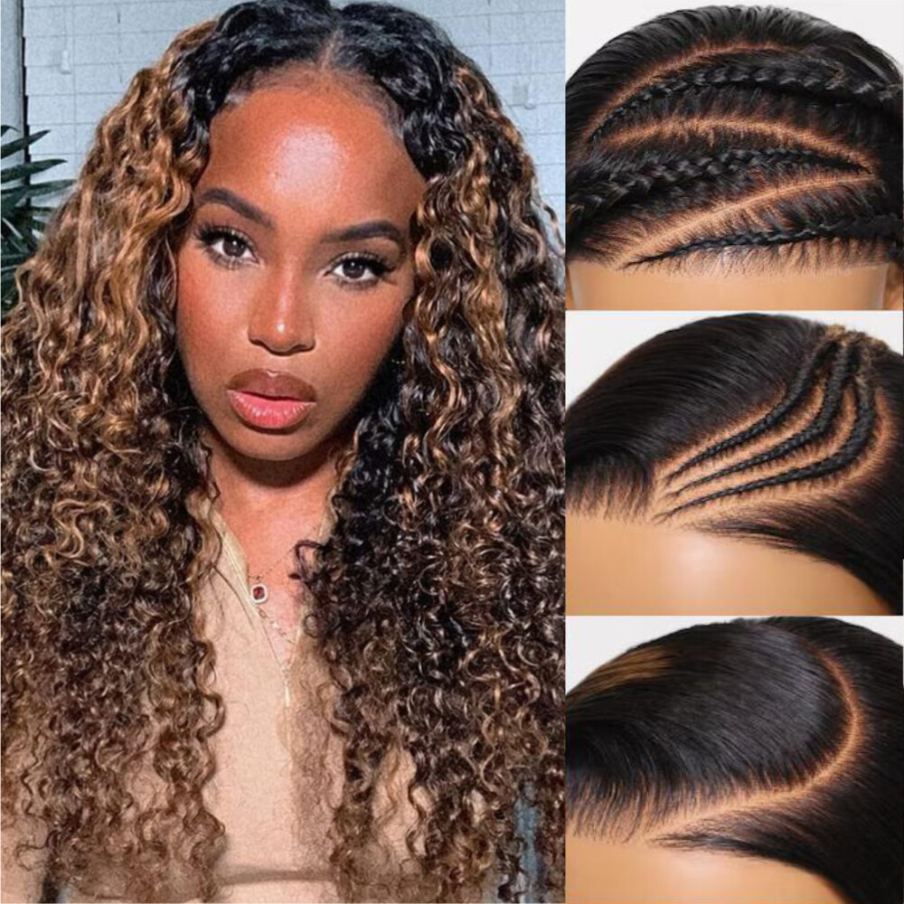 UNice Cambodian Ombre Brown Curly Bye Bye Knots Precut Lace Front Wig Human Hair