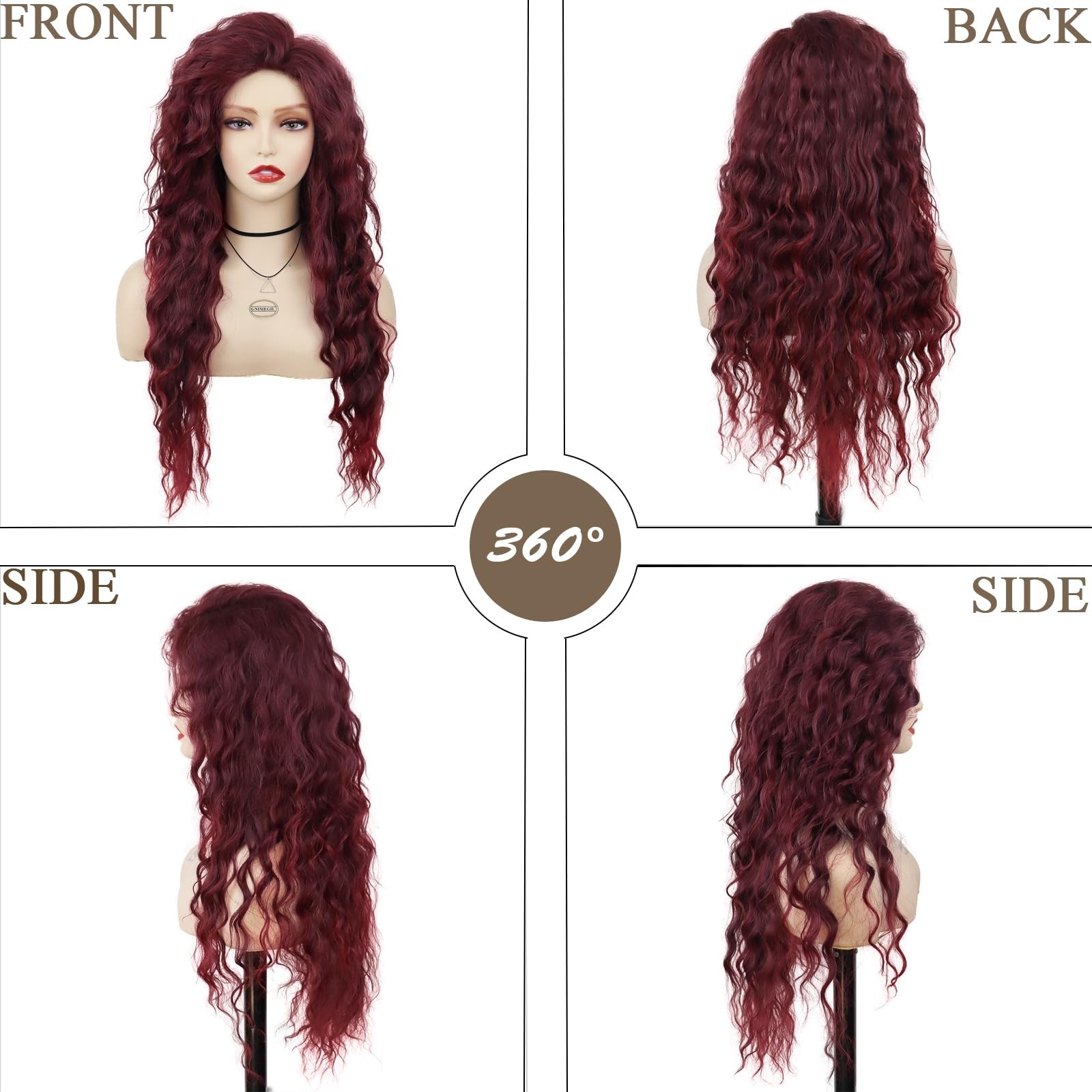 Gnimegil Long Red Curly Wigs For Women Part Burgundy Wig Layered Haircut Fluffy