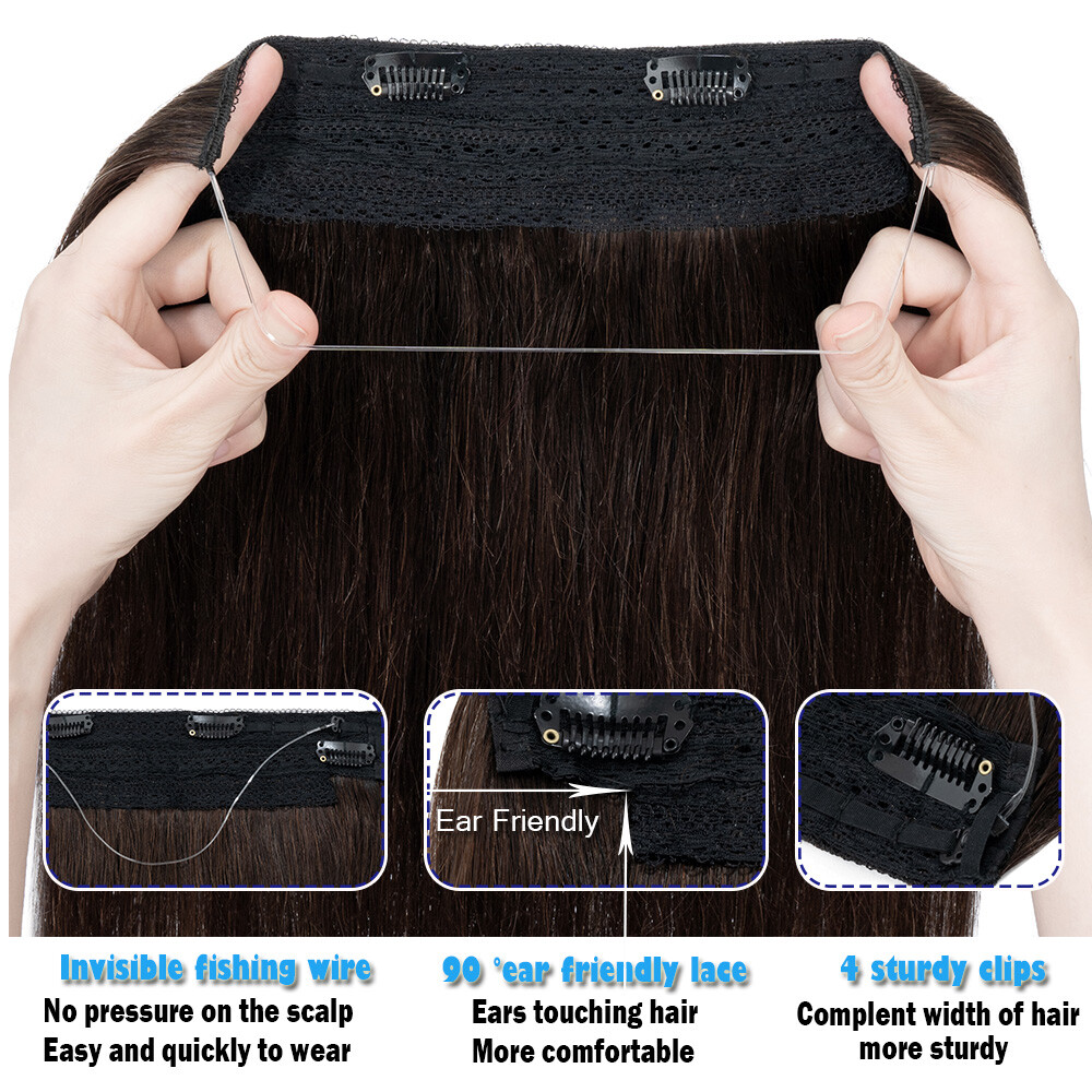 Russian Thick Wire In Remy Human Hair Extensions Hidden Headband One Piece
