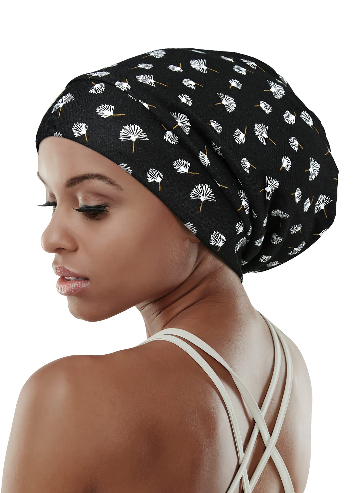 Satin Lined Sleep Cap for Long Hair Women Casual Slouchy Beanie Wig Headwear