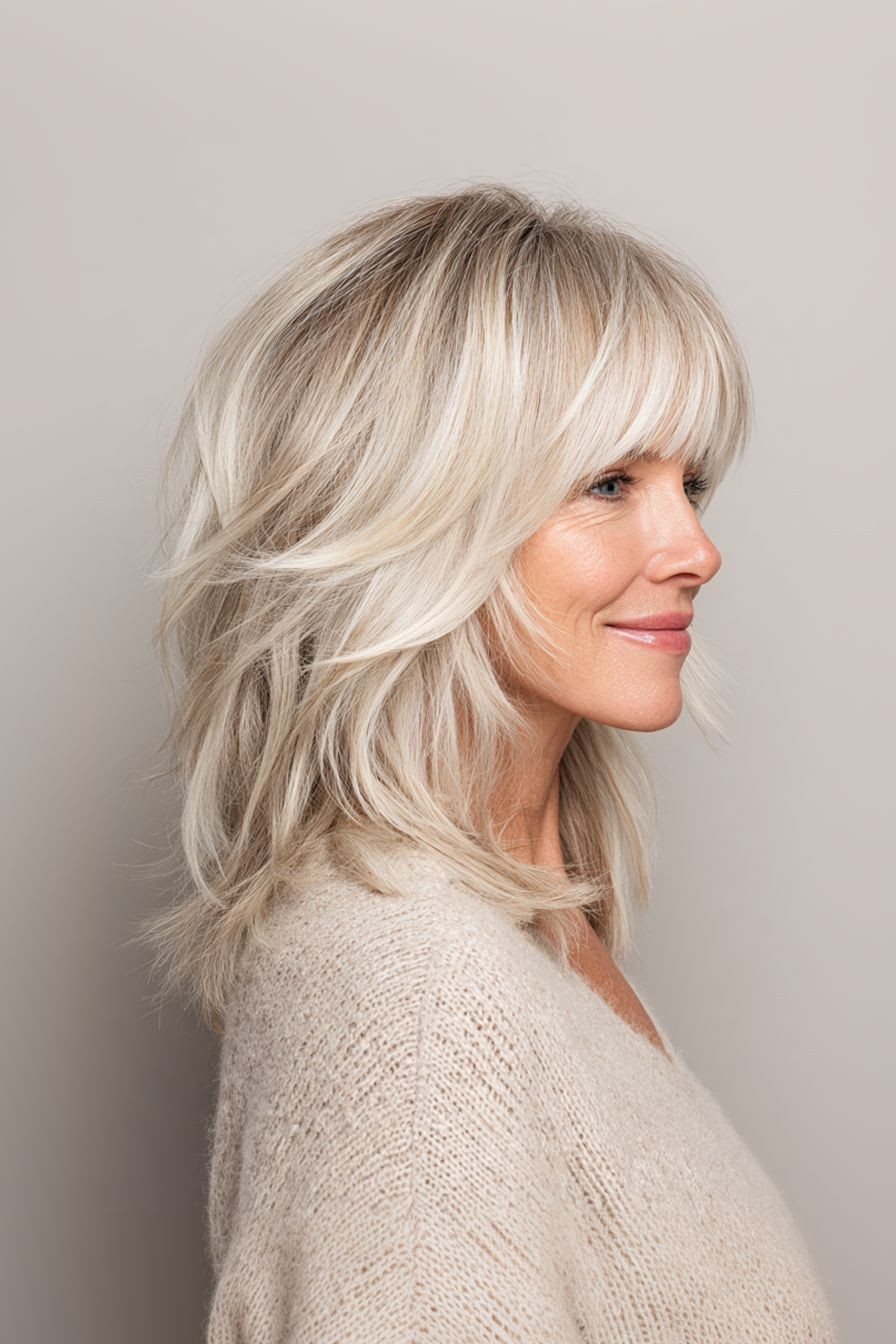 Short Wave Ash Brown Roots Blonde Wig with Bangs 100% Human Hair Lace Front Wigs