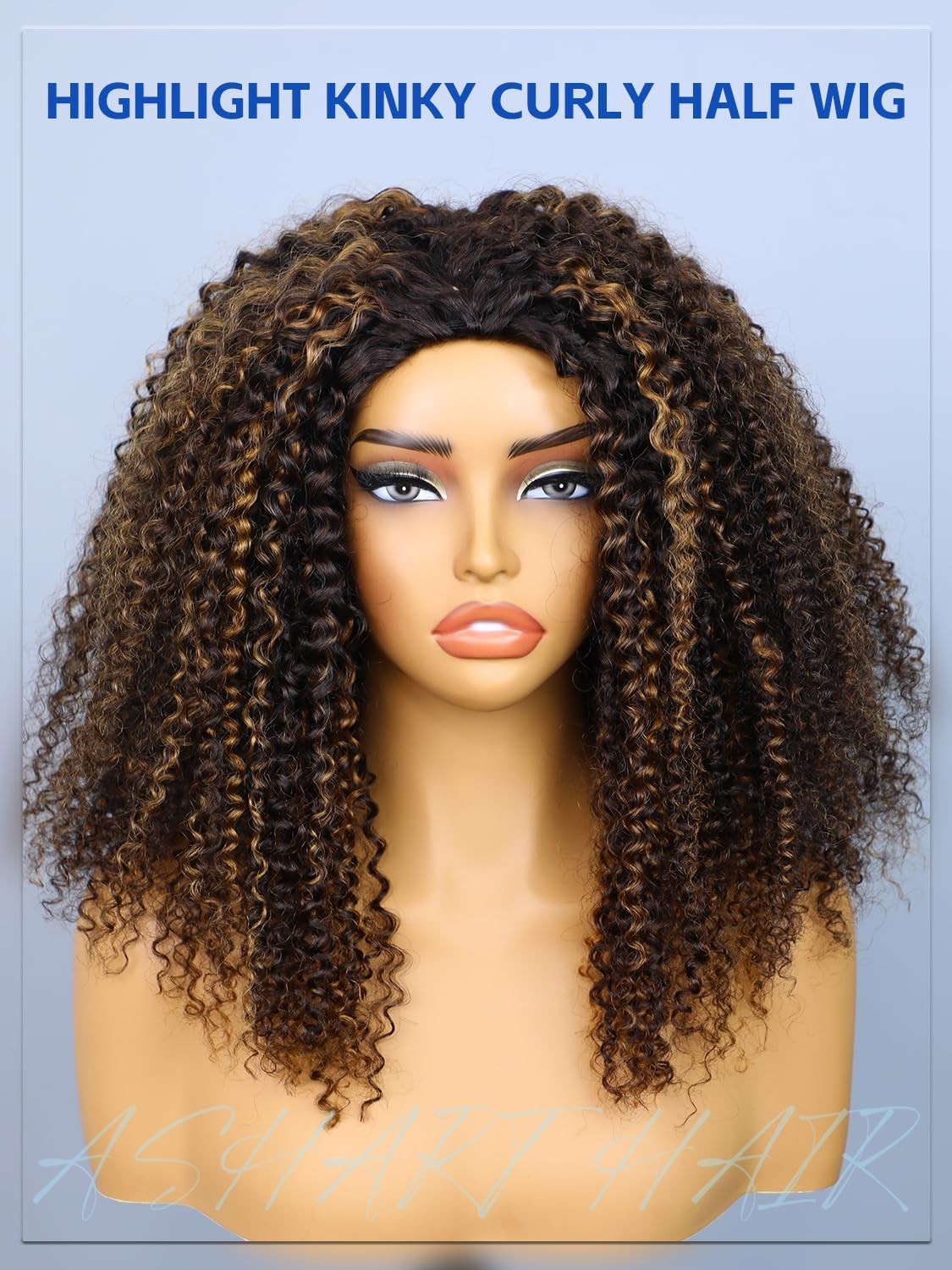 18″ Brown Ombre Kinky Curly Half Wig – 3-in-1 Flip Over, Glueless, 180% Density