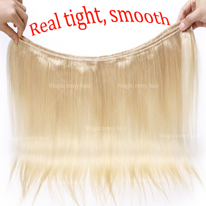 Blonde Virgin REMY Human Hair Extensions Doubel Weft Weave 100-300g with closure
