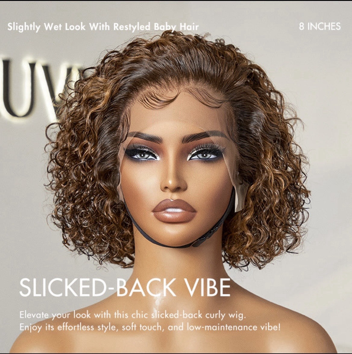 Luvme Short Curly Wig 8” Brown Highlight Human Hair Lace Front Pre-Cut Lace Bob