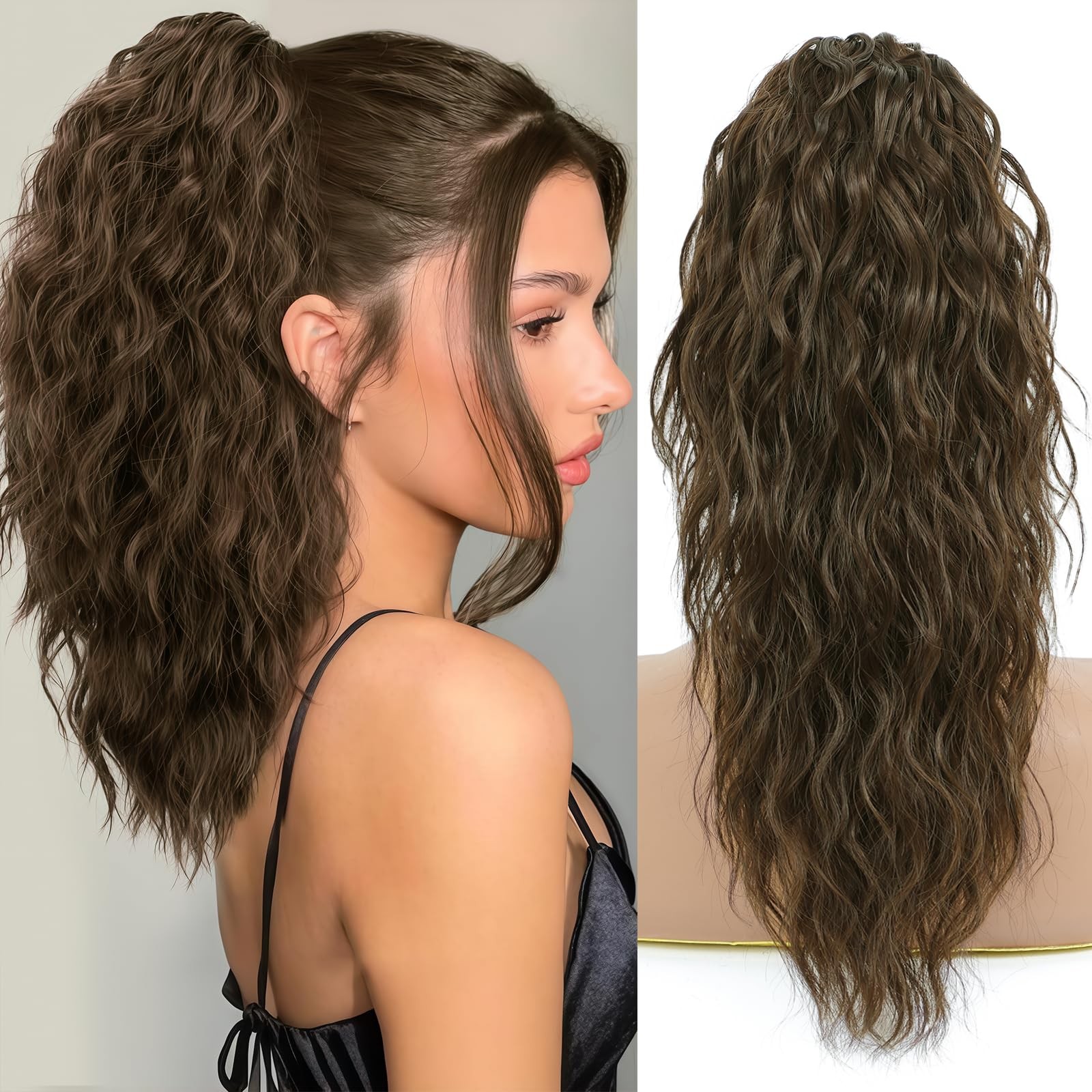 LEDIZE Ponytail Extension, Claw Clip on Pony tails 18 Inch, Chocolate Brown