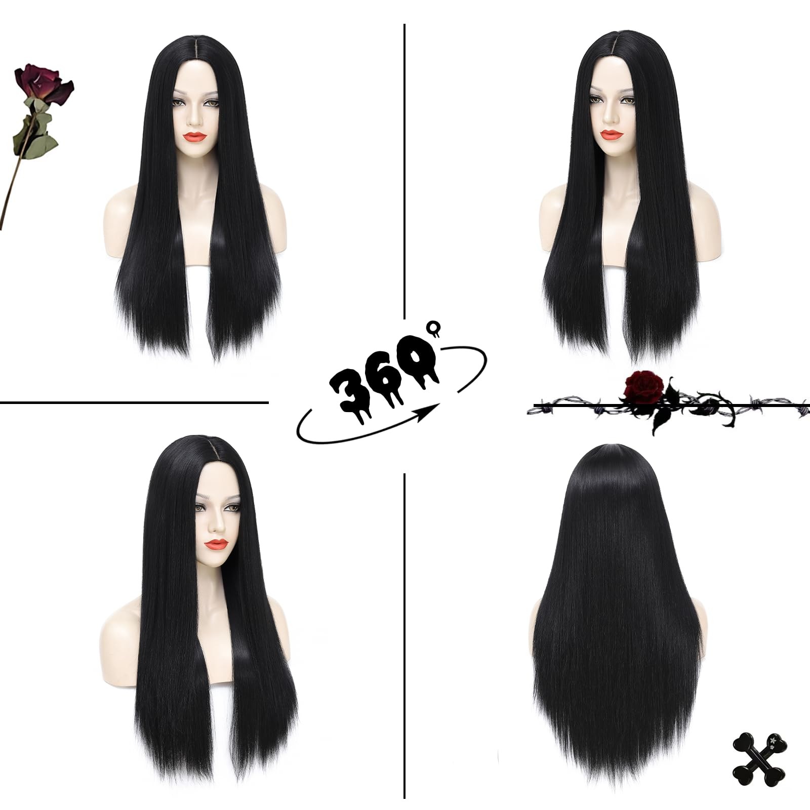 Black Wig Long Straight Wigs for Women Natural Looking Middle Part Heat Resis…
