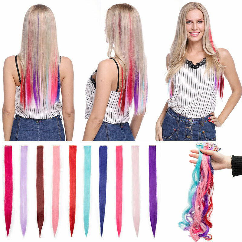10PCS 20″ Multi Pink Colour Clip In Highlight Streaks Hair Extensions as Human
