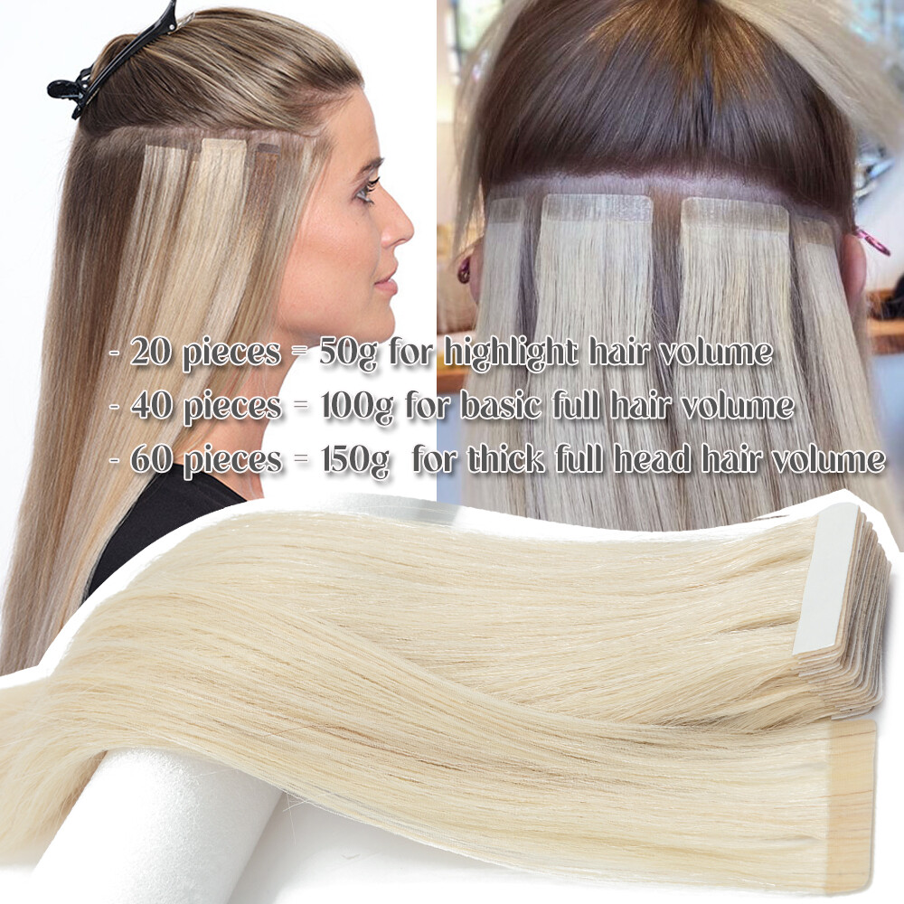 Tape Hair Extensions 100% Russian Remy Human Hair Full Head THICK 20/40/60pcs US