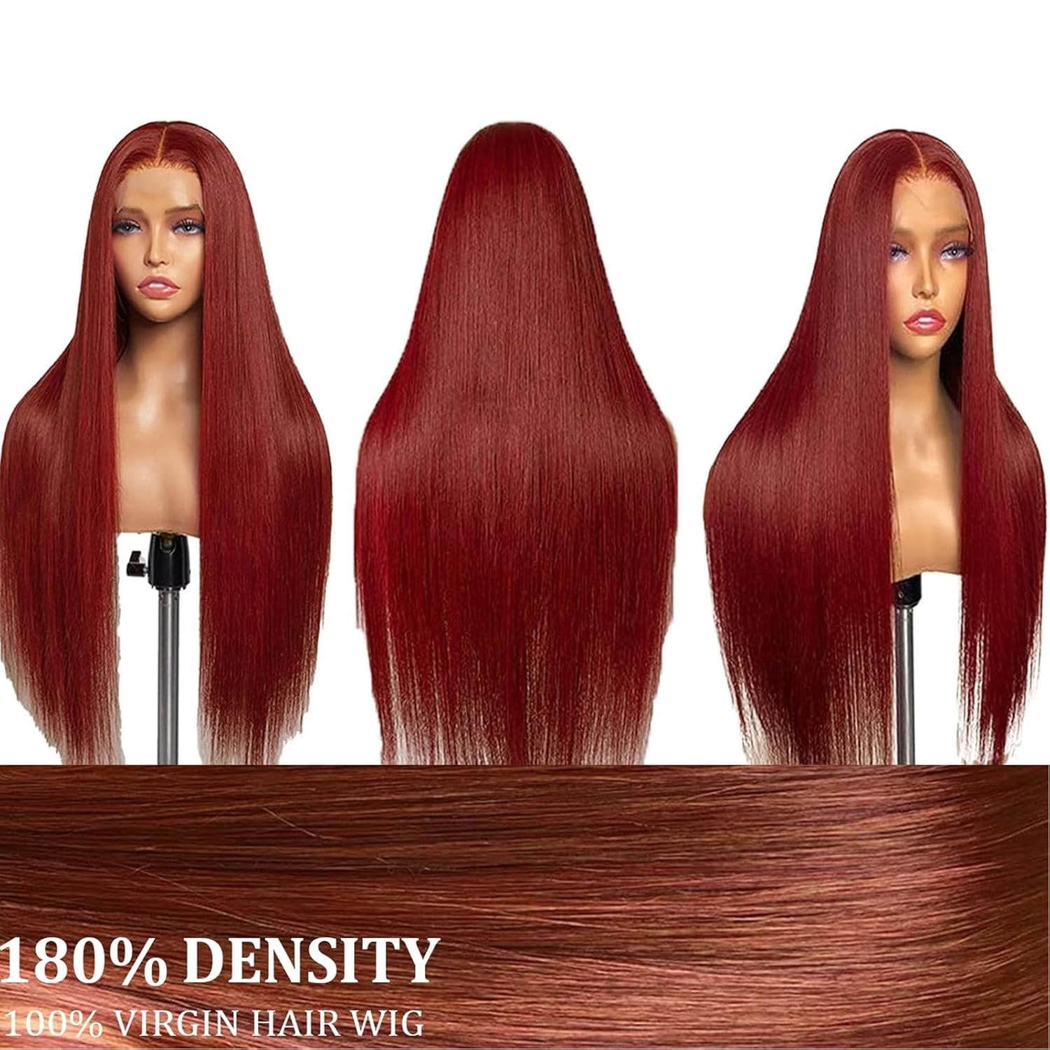 26inch Human Hair Straight Lace Front Wigs Reddish Brown 13×6 Inch Women’s Hair