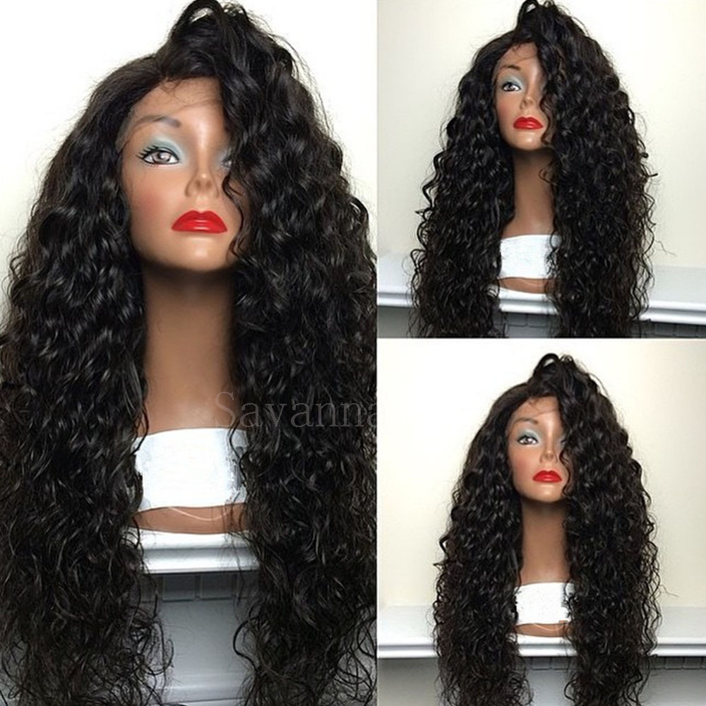 Hot Black Loose Curly Wigs Synthetic Lace Front Wigs Heavy Density Glueless Wigs