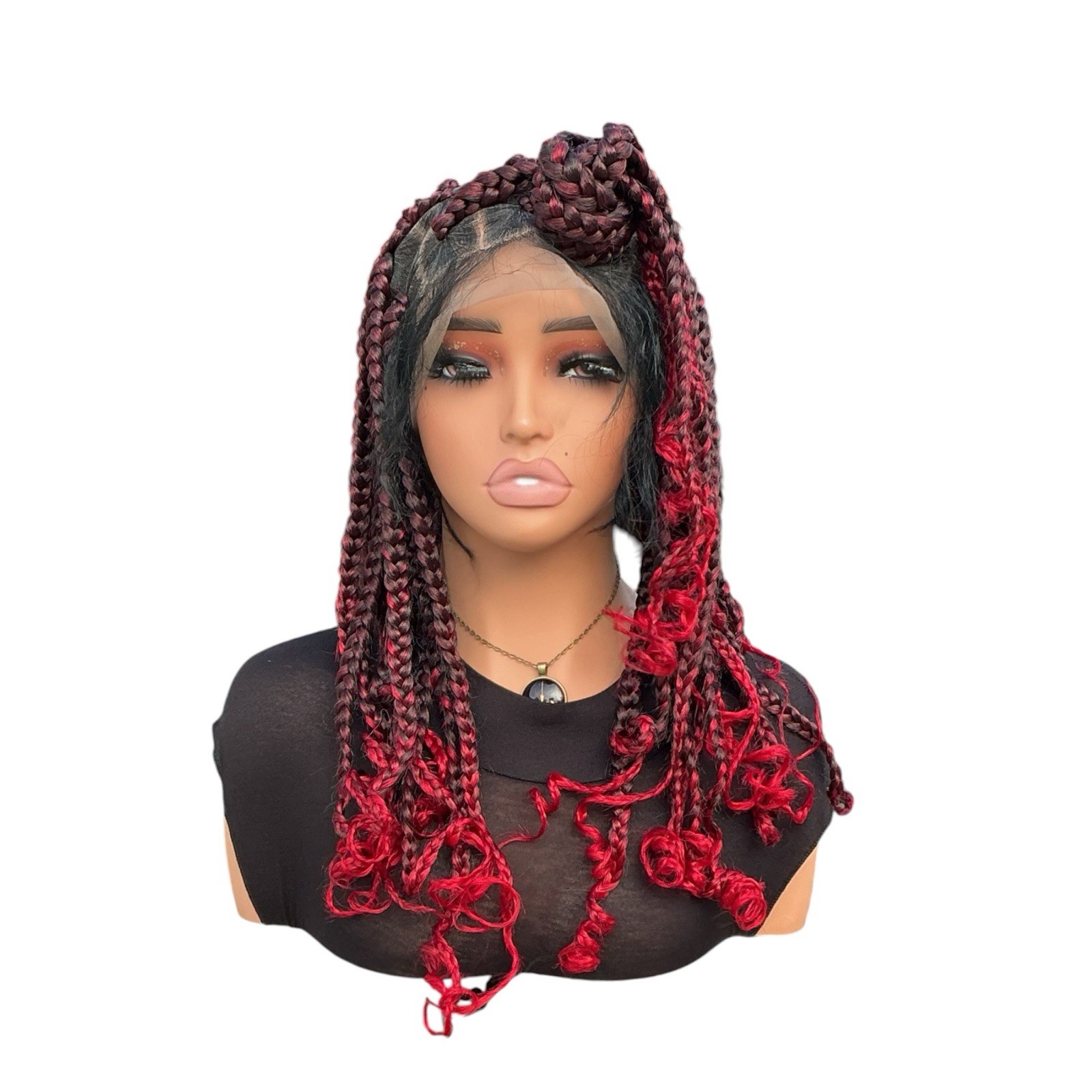 Women’s Synthetic Braided Lace Front Clip-In Wig Curly Black/Burgundy/Red 30″
